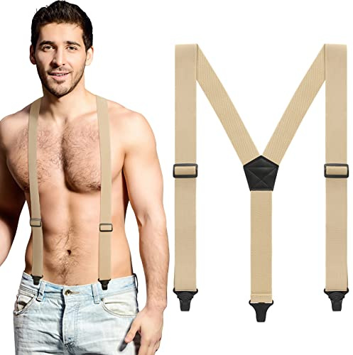 Jiuguva Men Hidden Undershirt Suspender Under Clothing Y 1.5in,Khaki