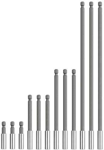 Rocaris 12 Pack Strong Magnetic Drill Bit Extension Holder, 1/4 Hex Shank, S2 Steel Magnetic Screwdriver Extension for Impact Driver, 2 inch, 4 inch, 6 inch, 12 inch