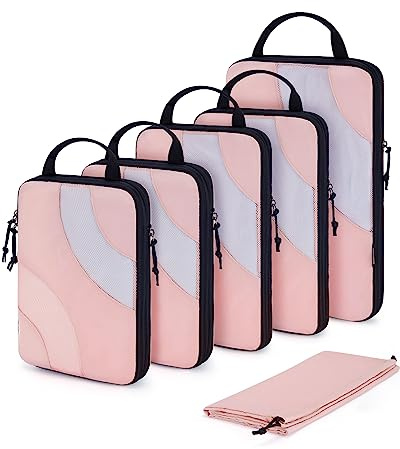 BAGSMART Packing Cubes Compression 6 Stück, Packwürfel Kompression Koffer Organizer Set, Travel Essentials Packtaschen Kofferorganizer für Reisetasche Und Handgepäck, Rose
