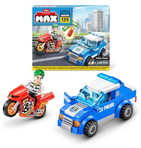 MAX Adventure Police Chase Playset (121 pieces) Building Bricks Toys For Kids 5+ Create Vehicles and More Unbox Discover, Major Brand Compatible
