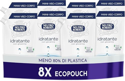 Neutro Roberts, Sapone Liquido Ecopouch Antibatterico, Ecoricarica Ecologica, Pelle Sana e Protetta, Té Verde - Confezione da 8 Pezzi da 400 ml - Esclusiva Amazon