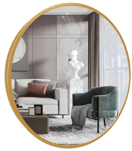Marctani Espejo Redondo con Marco de Metal - Espejos Decorativos de Pared Elegante y Moderno - Espejo Entrada Recibidor - Ideal para Decoracion de Baño, Salon y Entraditas Recibidores