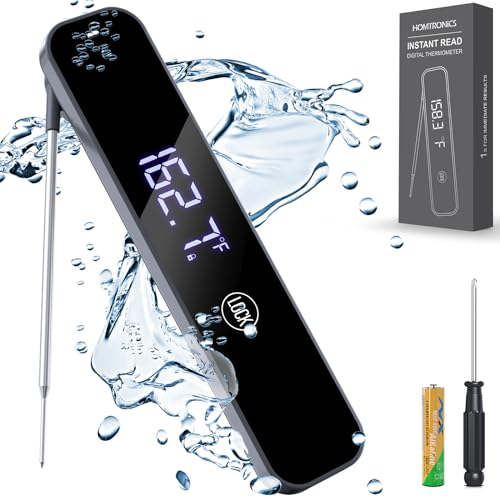 Thermometre Cuisine,[1s Lectures+Affichage Mumérique] Homtronics Thermomètre Cuisine Sonde Rechargeable,Thermometre de Cuisson Viande Rétroéclairage LCD pour Cuisson, Viande, BBQ, Steak, Huile, Lait