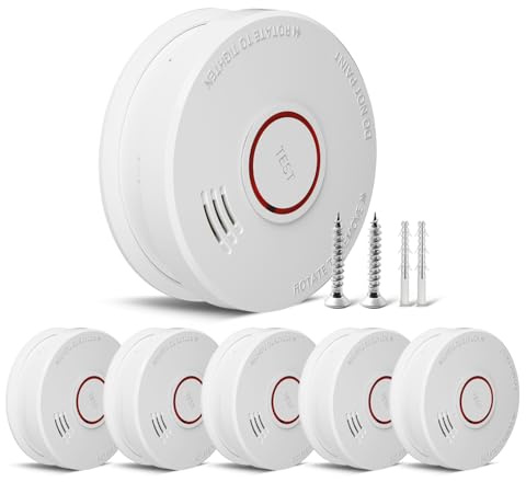 Rauchmelder 10-Jahres-Garantie Feuermelder Austauschbare 9V-Batterie für Rauchmelder, DIN EN14604 & BSI-Zertifiziert 6 Stuck