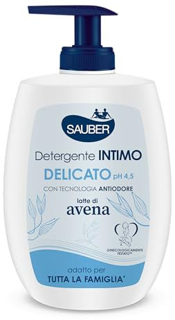 Sauber - Sauber Detergente Intimo Delicato con Tecnologia Antiodore, Formula Ph 4,5, Ingredienti 100% Naturali, Estratto di Olio d'Oliva, 250 ml