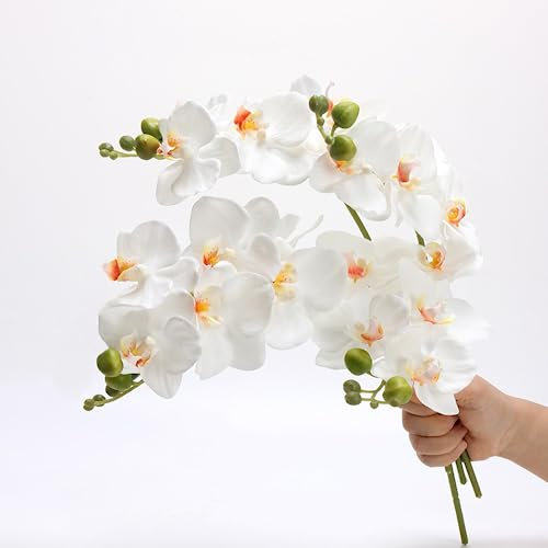 DODXIAOBEUL 4-Pcs Artificial Flowers Real Touch Latex Phalaenopsis 17.7inch Artificial Orchid Stem Bouquets for Wedding Party Home Garden Decor,White