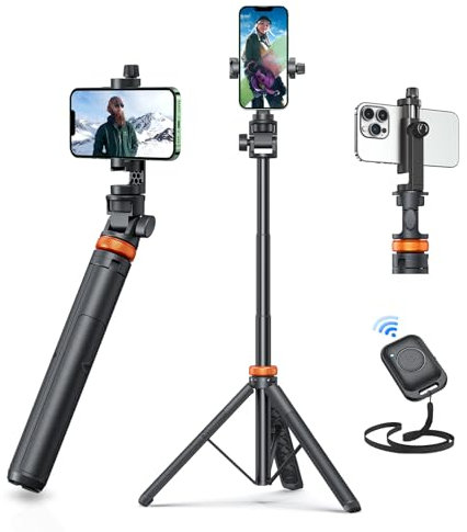 Trípode para Movil, 158cm Palo Selfie Stick Tripode con Control Remoto, Soporte de Teléfono Móvil Extensible para Grabar Video, Trípode de Teléfono Compatible con iPhone/Samsung