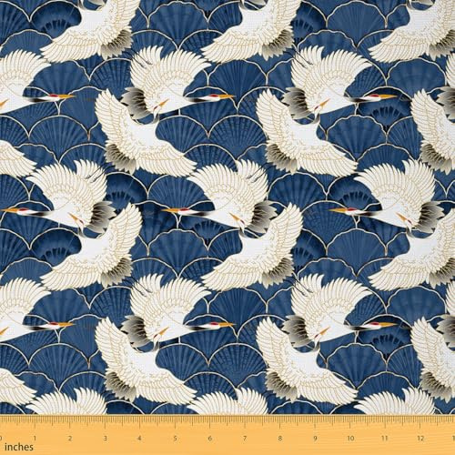 Homemissing japanskt vitt trantyg av The Yard 1 Yard (L92 x B 150 cm) exotisk stil dekorativt vattentätt tyg japansk Ukiyoe klädsel tyg för stolar japansk stil gör-det-själv klädseltyg