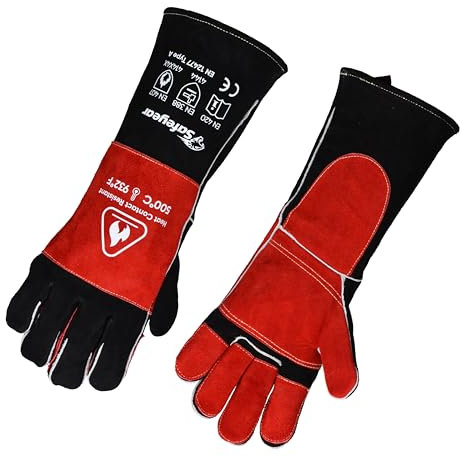 SAFEYEAR 932°F/500°C, Guanti fucinati in pelle,Cucitura Kevlar, Guanti di saldatura resistenti al fuoco e calore,stufa,forno,grill,barbecue,giardinaggio,Bruciatura a legna,16in / 40cm