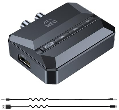 5.3 Bluetooth-mottagare för hemstereo, Bluetooth till RCA-adapter, AUX-adapter, RCA-ljudadapter med NFC-funktion, stöder USB-enhet och TF-kort musikuppspelning.