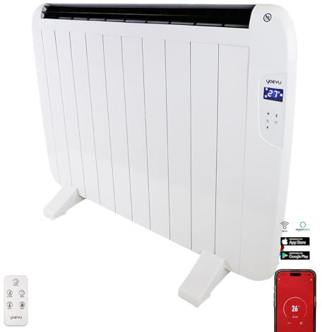 YOEVU - Emisor Térmico Inteligente 1500W de Aluminio | Control por Voz y App Móvil | Calor Eficiente, Silencioso y Programable | Ideal para Estancias Medianas | Blanco