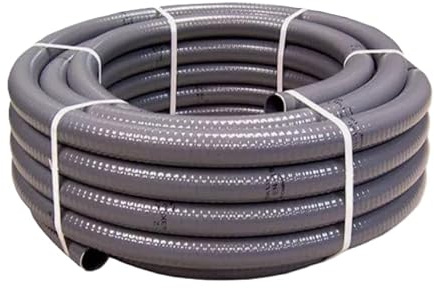 Tubo flessibile in PVC, diametro 50 mm, esterno flessibile, 25 m, tubo di pressione in grigio, robusto tubo adesivo per piscina, laghetto e piscina fino a 6 bar, resistente alla pressione, durevole e