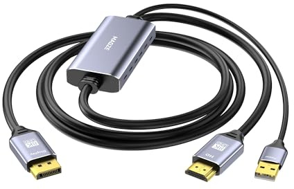 8K HDMI till Displayport-kabel, 4K@120Hz HDMI 2.1 till Displayport 1.4-adapter, USB-ström, för bärbara datorer, separata grafikkort, PS5 och Xbox Series X, samt spelskärmar