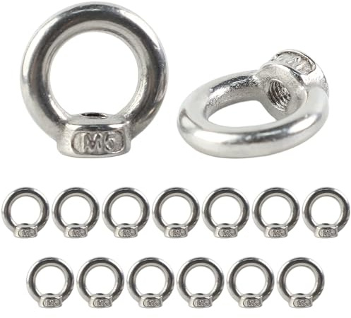 FYting 15 stycken ringmuttrar M5, ringskruvar M5, ringöglor, ögonmuttrar i rostfritt stål, ringskruvar för lyftning av tillbehör, hängande blomkrukor, svänghyllor, dekoration (silver)