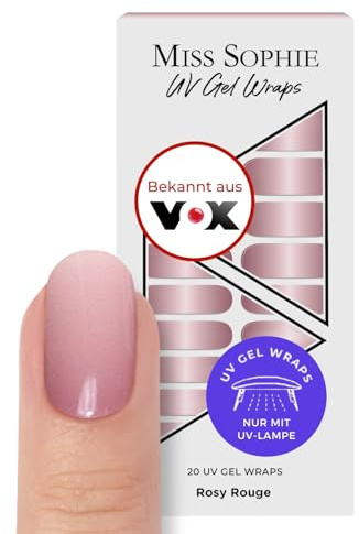 Miss Sophie UV Gel Nagelfolien I Rosy Rouge I 20 UV-Gel Nagellack-Streifen I Vegan & ohne schädliche Inhaltsstoffe I Selbstklebende Nagelsticker für Finger- & Fußnägel I Bis zu 21 Tage Halt