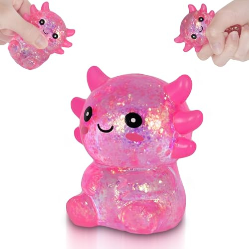 Puffwize Axolotl Squishy Toy, Cute Slow Rising Fidget Toy for Stress Relief, Soft Squeeze Sensory Toy for Kids and Adults, Handheld Stress Ball for Anxiety and Focus Sitting Posture Axolotl(Pink)