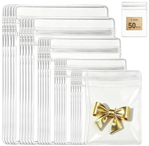 FrostyFlair Bolsa de joyería, 50 Piezas de bolsitas Transparentes de PVC con Cierre, Reutilizables para Anillos, Pendientes y Pulseras