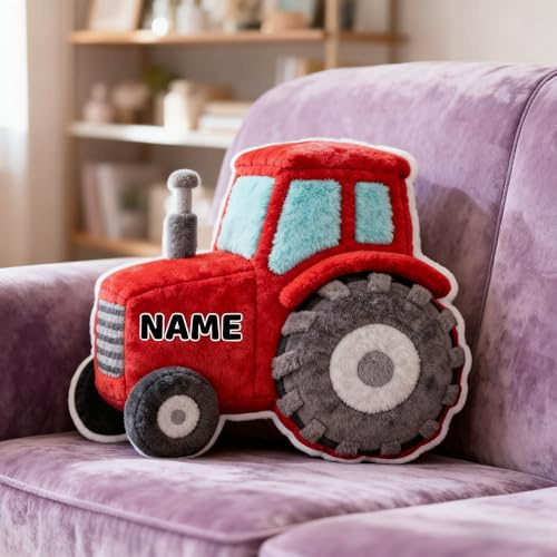 HCLRIU Personalisiertes Kissen in Form eines Traktor, Plüschkissen mit individuellem Namen, geeignet für Betten, Sofas, Schlafzimmer und Wohnzimmer Geschenk für Geburtstag, Weihnachten, Ostern