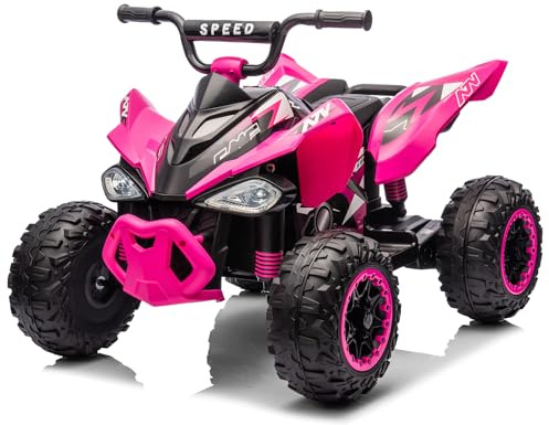 LALAHO Quad Elettrico per Bambini 12V ATV con Doppi Motori, Veicolo per bambini con fari LED, musica e clacson, auto elettrica con 4 ruote antiscivolo, per bambini dai 3 agli 5 anni (Rosa)