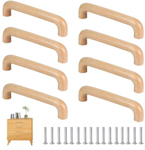 UOSIWYA 8 Stück Schrankgriffe Holz, Möbelgriffe 128 mm Lochabstand Holzgriffe mit Schrauben Holz Türgriffe Küchengriffe Türholzgriff für Schränke Schubladen Möbel Küchen