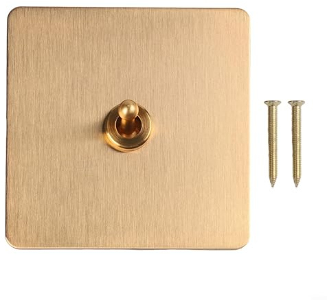 Retro mässing lätt vippströmbrytare platta, handgjord 86 typ elektrisk väggbrytare för heminredning, vintage spakdesign för lampor och fläktar, guldfinish (1 gäng)