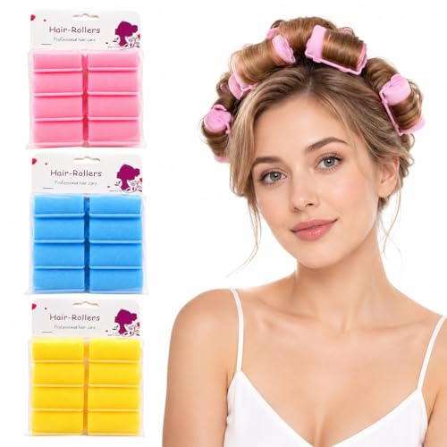 24 Pezzi Bigodini per Capelli in Schiuma, Rulli in Spugna Morbida per Styling, Ideali per Dormire e per Capelli Corti o Lunghi,Donne e Bambini,bigodini morbidi per dormire