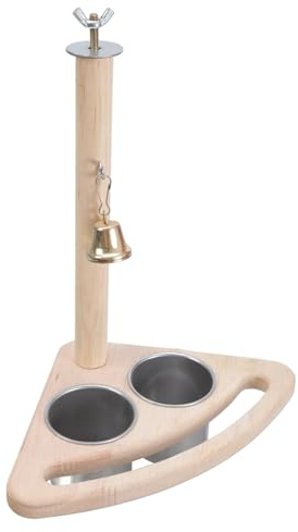 Tsophreniq Juego de tazas de alimentación para pájaros y mascotas, juego de percha de madera para decoración de jaula, taza de alimentación doble para soportes de jaula para loros grandes