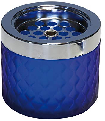 APS Windaschenbecher, Ascher, Aschenbecher, aus verchromtem Metall, gefrostetes Glas, mit Bajonettverschluss, Ø 9,5 cm, 8 cm Höhe, blau