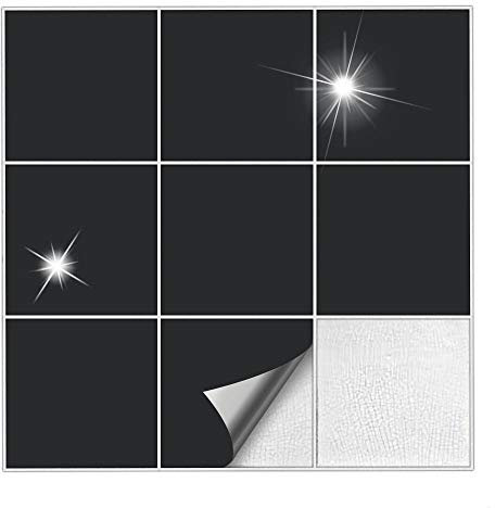 Kiwistar Fliesenaufkleber Schwarz 70 Glänzend - 15 x 15 cm - 25 Stück - Klebefliesen Fliesenmuster Stickerfliesen Wandfliesen überkleben