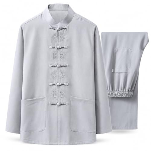 G-LIKE Traditional Chinese Arts Tai Chi Suit Qigong Wing Chun Shaolin Kung Fu Linen 2-Piece Suit-Suitable for Chinese New Year (UK, Alpha, XXL, Regular, Regular, Grey)