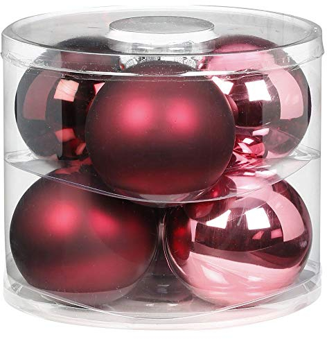 MAGIC Weihnachtskugeln Glas 10cm 6 STK. Christbaumkugeln Christbaumschmuck Farbe: Berry Kiss (Beere Glanz/matt)
