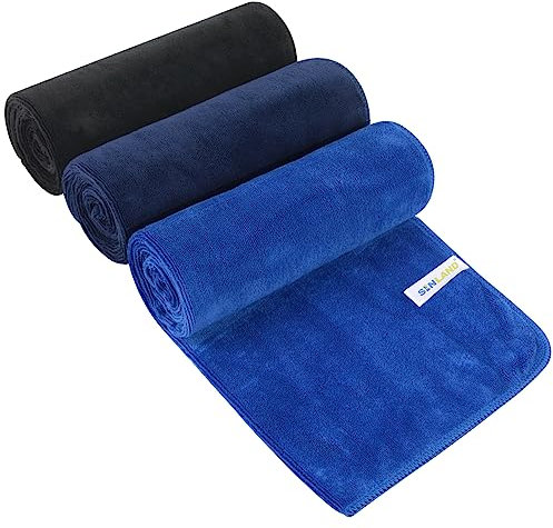 SINLAND Microfiber Gym Handtücher Saugfähiges Sporthandtuch Super weich Trainingshandtuch für Fitness Workout Sauna Reisen 40cm x 80cm 3 Stück Schwarz, Blau, Dunkelblau