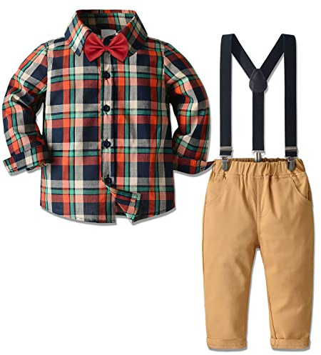 Nwada Tuta da Bambino Tuta da Neonato Set di Vestiti da Neonato Camicie con Papillon + Bretelle Pantaloni 4 Pezzi Abiti da Uomo Abiti 2-3 Anni