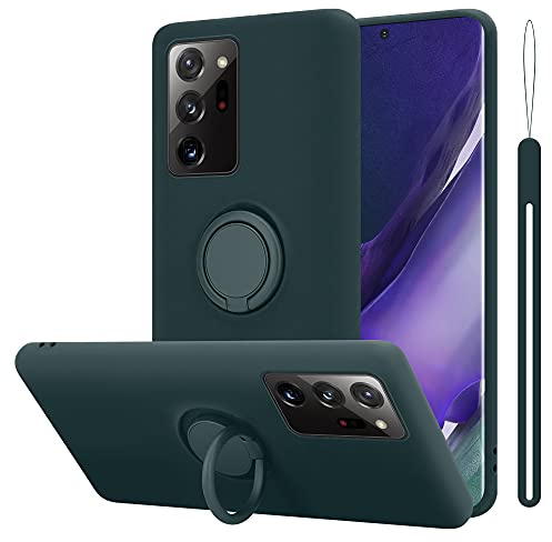 Cadorabo Hülle kompatibel mit Samsung Galaxy Note 20 Ultra Schutzhülle TPU Silikon Case Liquid Design mit Ring Slim Kratzfest Liquidsilikon Microfaser Case Hülle für Galaxy Note 20 Ultra in Grün