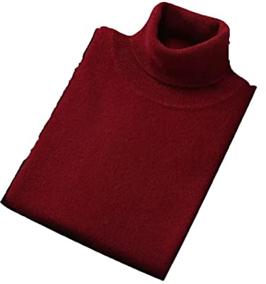 Hamthuit Pull en cachemire à col roulé classique pour homme - Pullover d'automne et d'hiver - Jersey chaud tricoté - Tout-match, rouge foncé, XL
