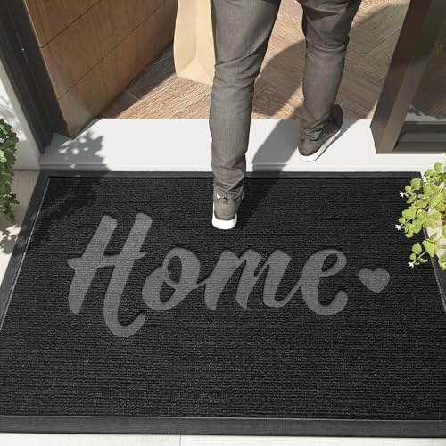 Color G Fußmatte Außen 43.5 x 75cm, Waschbar Fussmatte Aussen, Außenbereich Fussmatten Haustür Fußmatte Outdoor Wetterfest, Schmutzfangmatte rutschfest für Eingang, Flur, Garten (Schwarz)