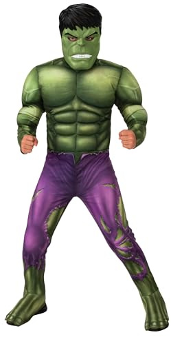 Rubies Costume Hulk Deluxe per bambini, Jumpsuit con petto musculoso, copristivali e maschera, Licenza Ufficiale Marvel per Carnevale, Natale, compleanno, Feste