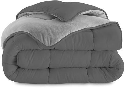 IDMarket - Edredón 140x200 cm Zoe de poliéster bifacial, color gris claro y gris, 400 g