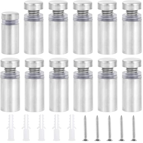 Gueenky 40 Piezas Tornillo Publicidad de Vidrio Acero Inox, 12x20mm Clavos Publicitarios de Vidrio Plata Tornillo Espaciador, Publicidad de Vidrio Standoff Separador de Fijación de Vidrio