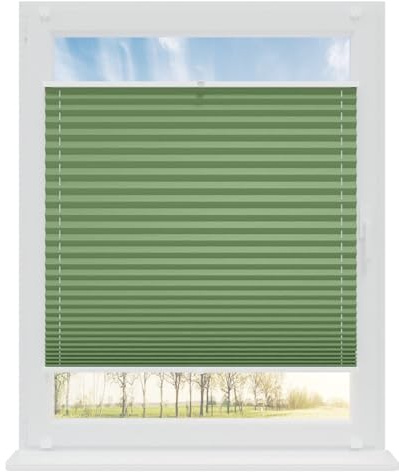 RENA Plissee ohne Bohren Rollos für Fenster | Faltrollos für Fenster & Tür | Plisseerollo nach Maß Verdunkelung | Fenster Rollos für Innen | Jalousie Grün 45x120 cm