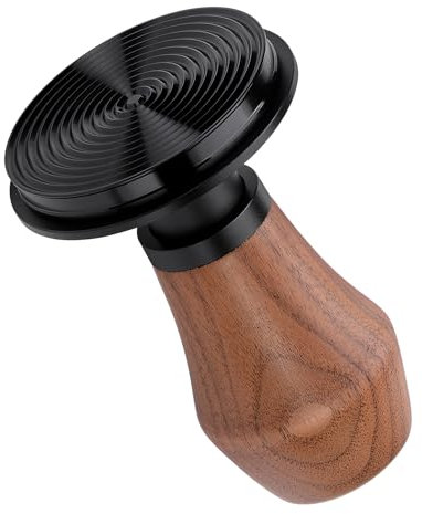 Normcore Prensador de café espresso V4 de 51 mm, prensador con resorte con revestimiento de PVD de titanio, base ondulada de 6,8 kg, 11,3 kg, 13,6 kg, mango de nogal americano genuino