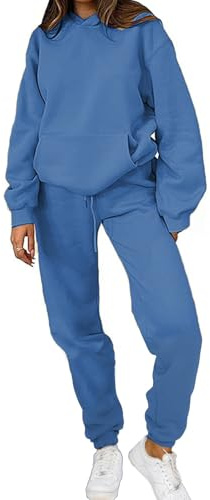 PAODIKUAI 2-teiliges Damen-Sweatanzug-Set, Sweatpants, langärmelig, Sweatshirt, passende Jogginghose, Trainingsanzug-Set, Königsblau, XX-Large