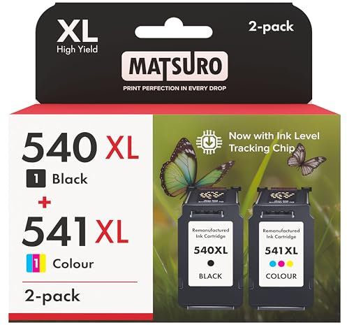 Matsuro PG-540 XL & CLI-541 XL Tintenpatronen-Kompatibleset, Druckerpatronen-Ersatz für Canon Pixma TS5150, MG3650, MX475, mit Chip