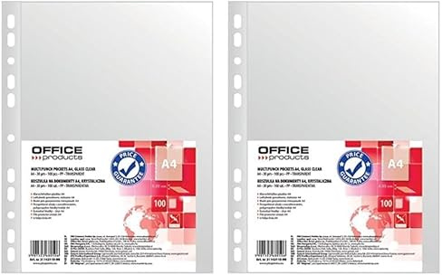 OFFICE PRODUCTS Prospekthüllen / 100 Stück/Din A4/ Glasklar Oben Offen Klarsichthüllen Sicht-Hüllen Gelochte Plastikhülle für Dokumente Papiere Akten Ordner/PP/Transparent 30 Mikron (Packung mit 2)