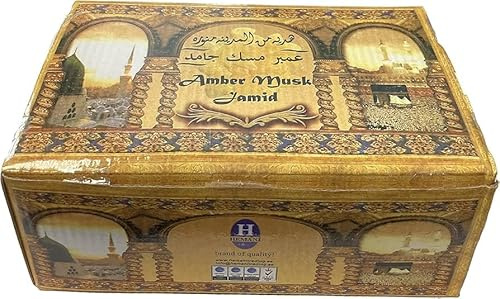 Hemani Amber Musk Jamid – uppsättning om 12 i metalllådor, stark doft, orientalisk, perfekt för kropp och hem, långvarig arom, presentidé, hög kvalitet med kajal