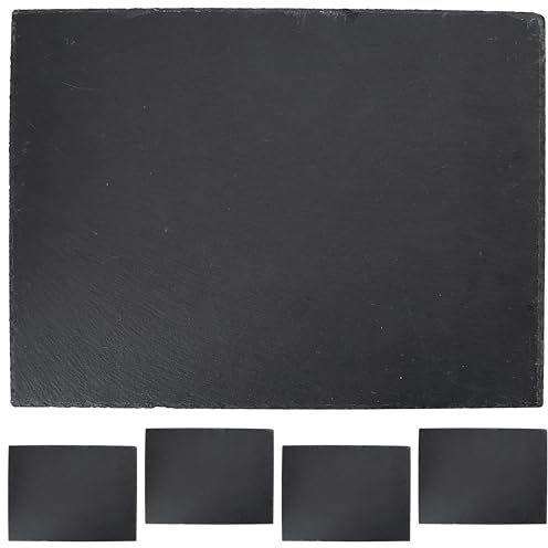Cepewa Lot de 4 plaques en ardoise - Rectangulaires - 40 x 30 cm - Protection en feutre - Dessous de table - Plateau de service (1 lot de 4 plateaux en ardoise 40 x 30 cm)
