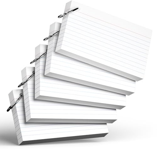 250 Count White Index Cards with Ring 3 x 5 Inch Heavyweight Ruled Index Cards, Flash Cards for School & Office Supplies and Home Organization, Durable Study To Do List Note Cards with Ruled Lines