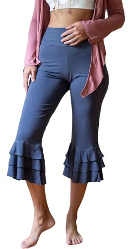 Pantacourt court évasé pour femme - Legging court de yoga extensible à volants - Pantalon de travail, B-bleu roi., S