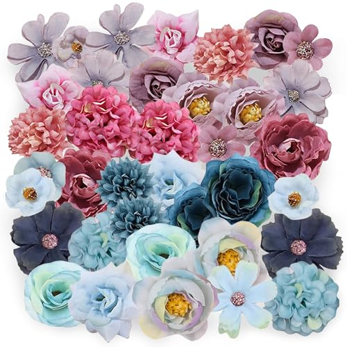 YiiHHooN 40 Pezzi Teste di Fiori Artificiali, 2 Colori Fiori Finti per Decorazioni, 2-4 Cm Mini Capolini Finti Finte Mini Testa di Fiori di Stoffa per Fai da te Scrapbooking Matrimonio Artigianato