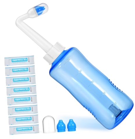Anneome Botella de Lavado Nasal 500 Ml con Sal para Limpieza de Senos Nasales, Material Plástico Resistente y Válvula Automática para Uso